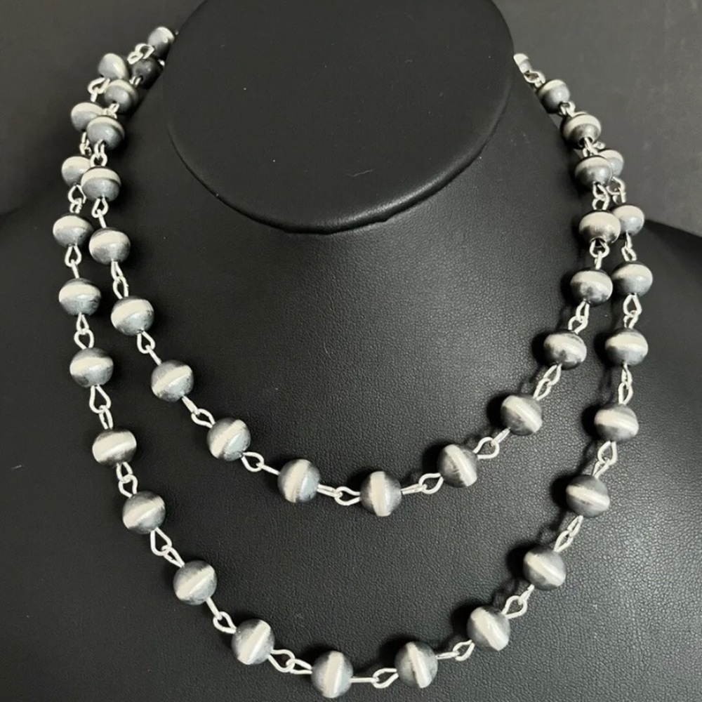 Sterling Silver 10mm Pearls Rosary Bead Necklace. 18 Inch.